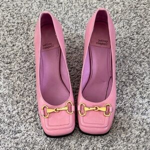 Jeffrey Campbell Pink Leather Square-Toe Pumps with Gold Horsebit
